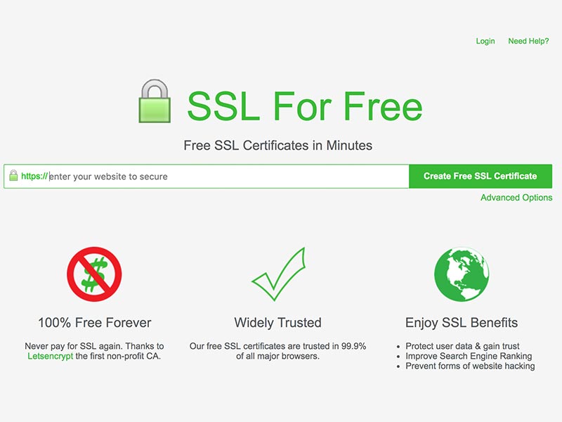 SSL for free 官網服務畫面